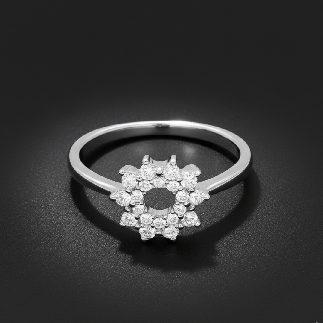 Sparkling Floral Silver Ring