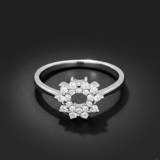 Sparkling Floral Silver Ring