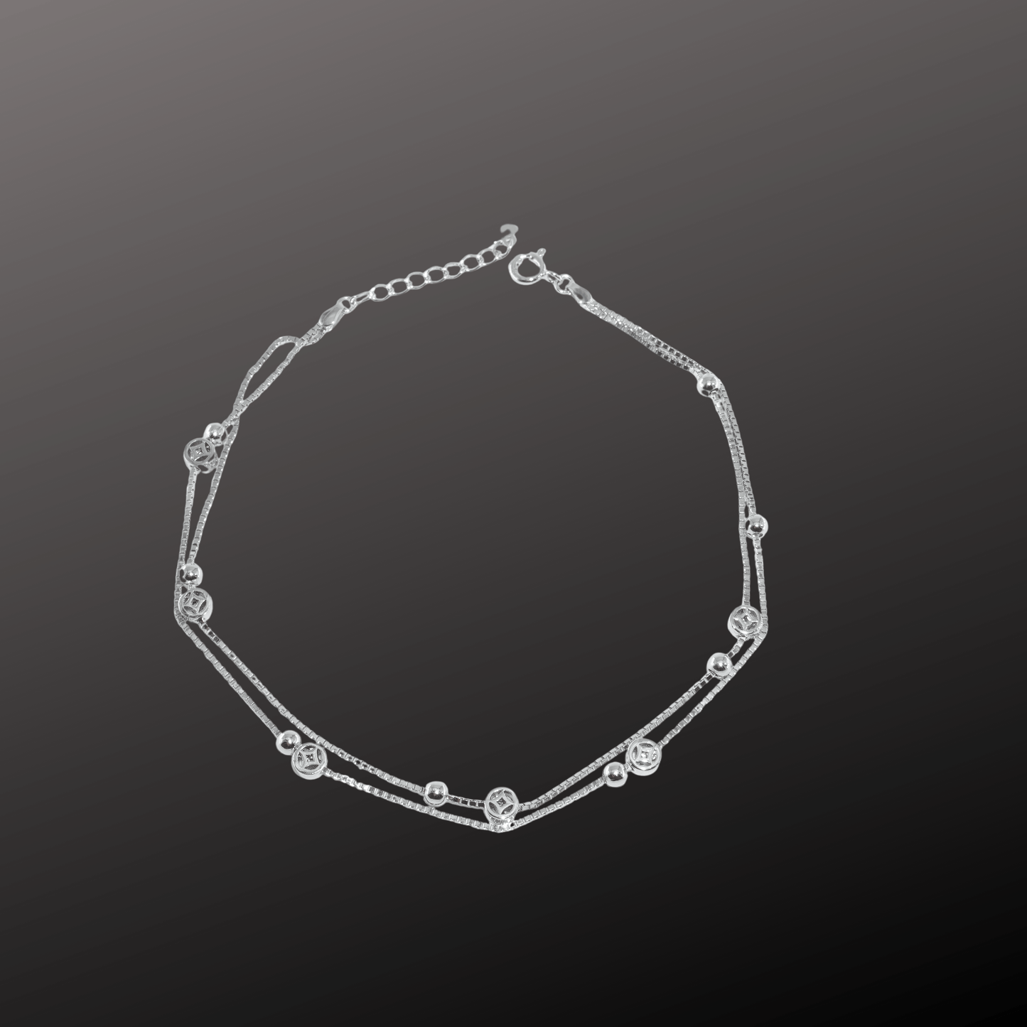 Layered Silver Bead Anklet