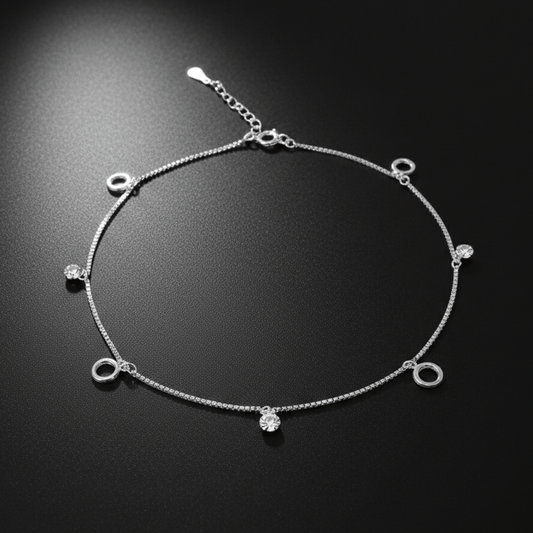 Circle Charm 925 Silver Anklet