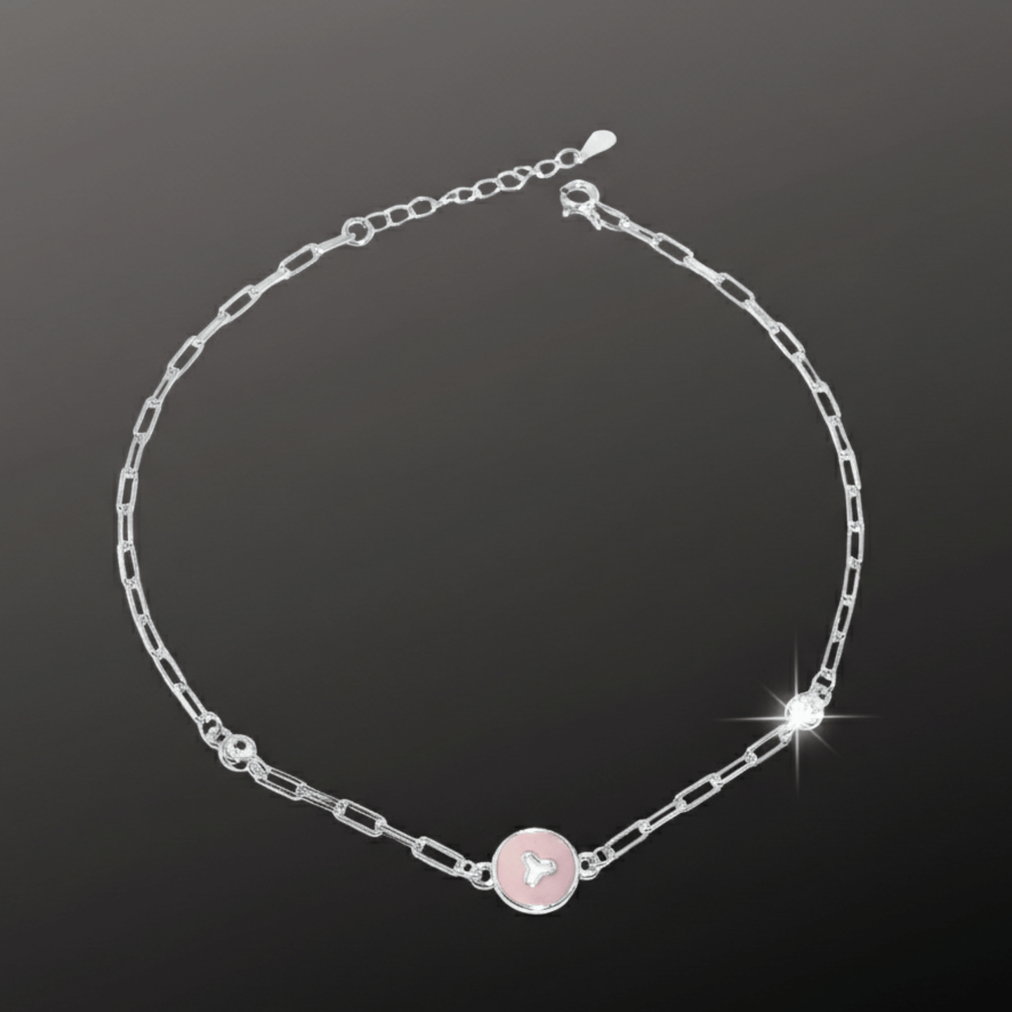 925 Silver Pink Charm Anklet for Women