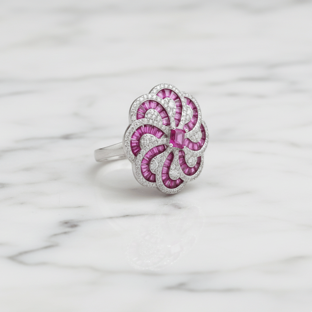 Pink Floral Swirl Ring