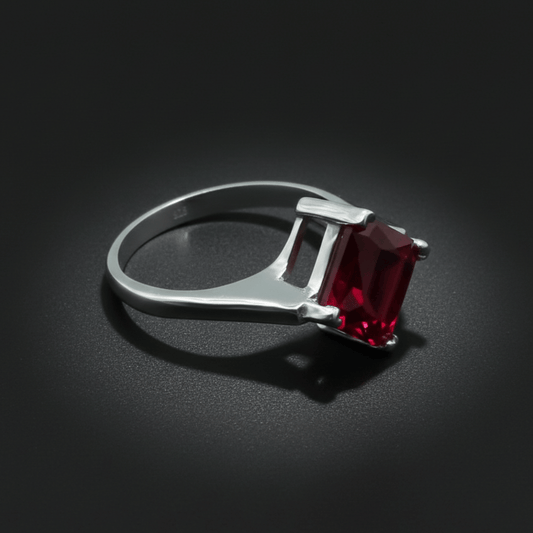 Ruby Princess-Cut Silver Ring