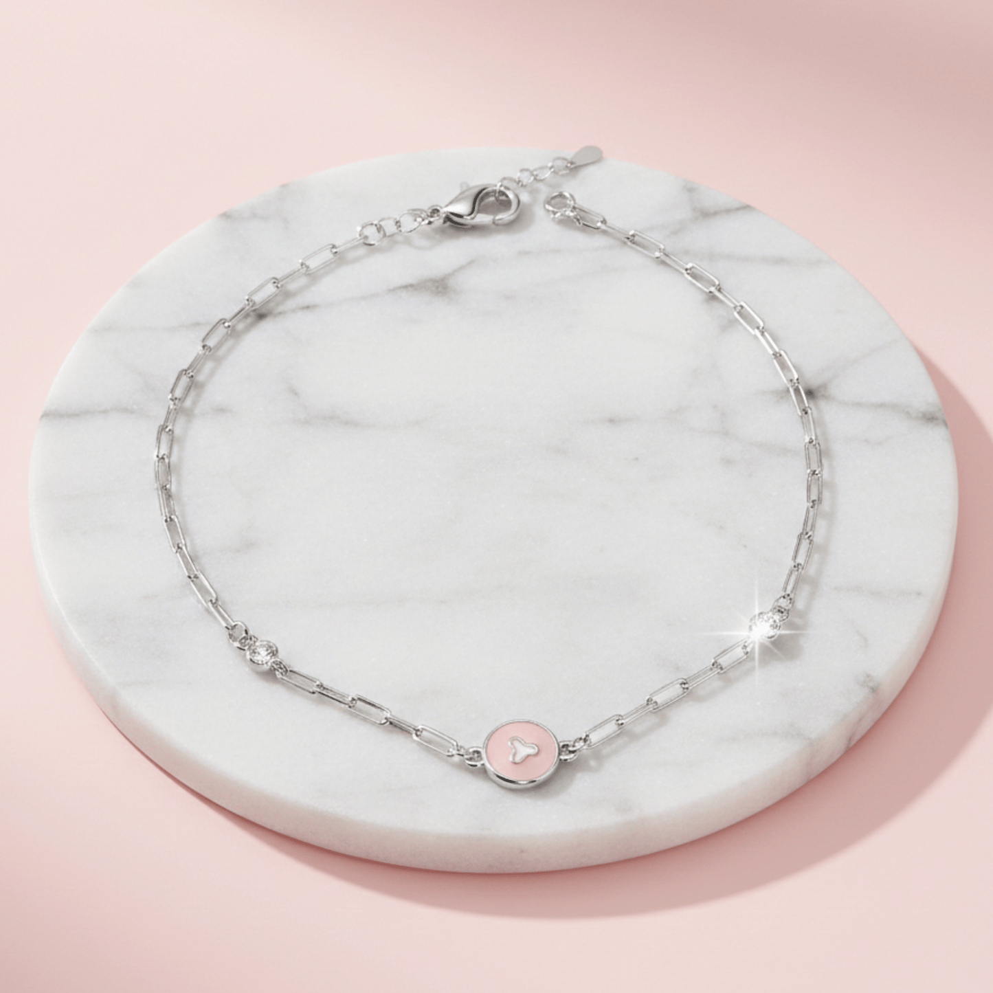 925 Silver Pink Charm Anklet for Women
