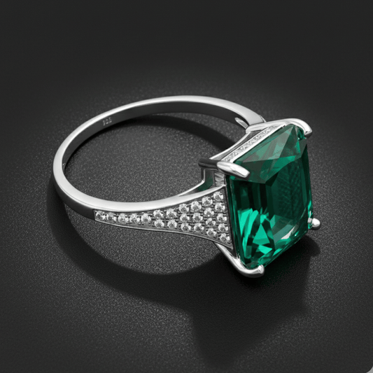 Regal Emerald-Cut Silver Ring