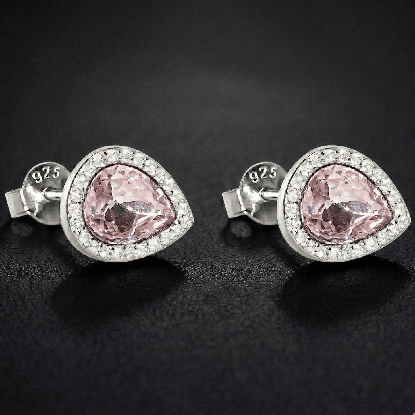 925 Silver Teardrop Pink Crystal Stud Earrings