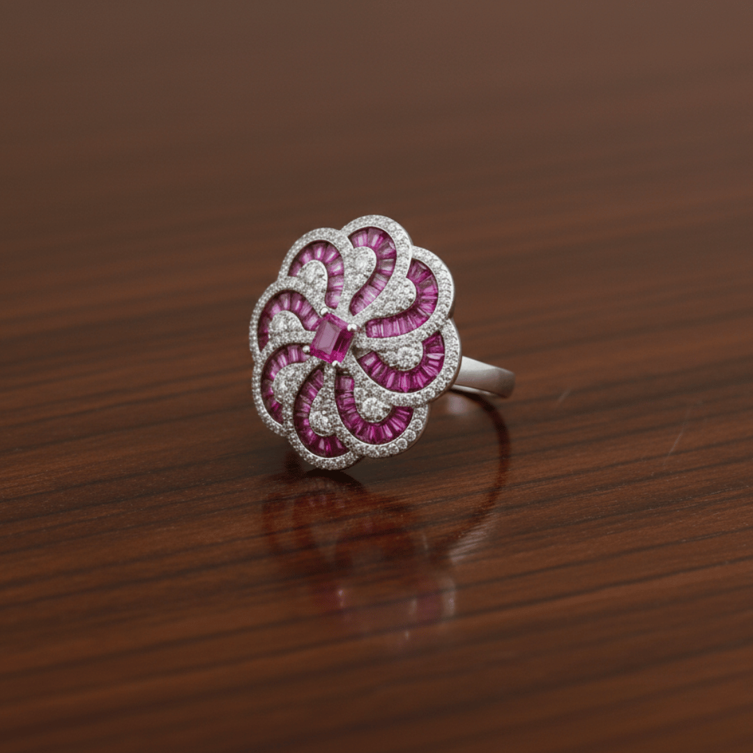 Pink Floral Swirl Ring
