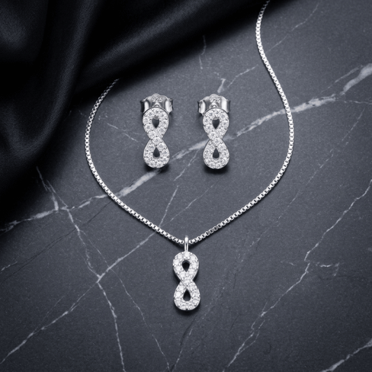 925 Silver Infinity Pendant & Earrings Set
