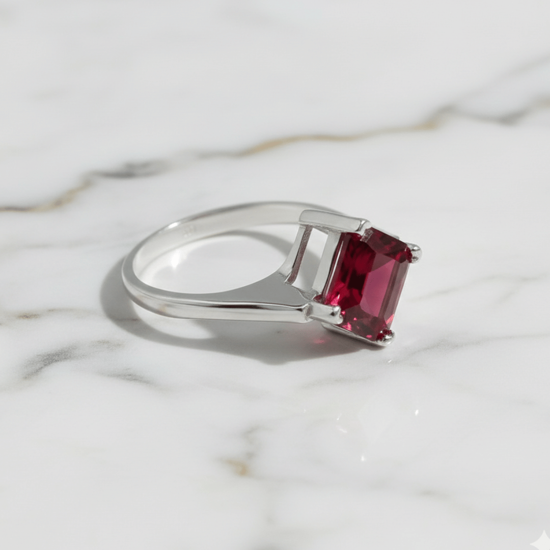 Ruby Princess-Cut Silver Ring
