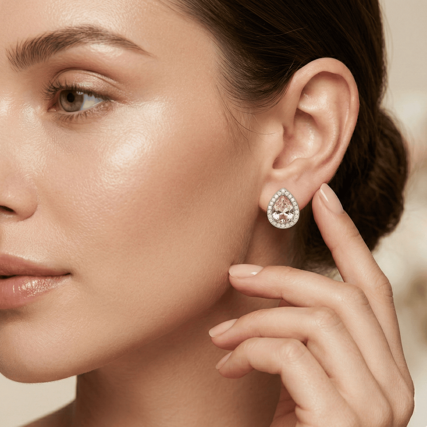 925 Silver Teardrop Pink Crystal Stud Earrings