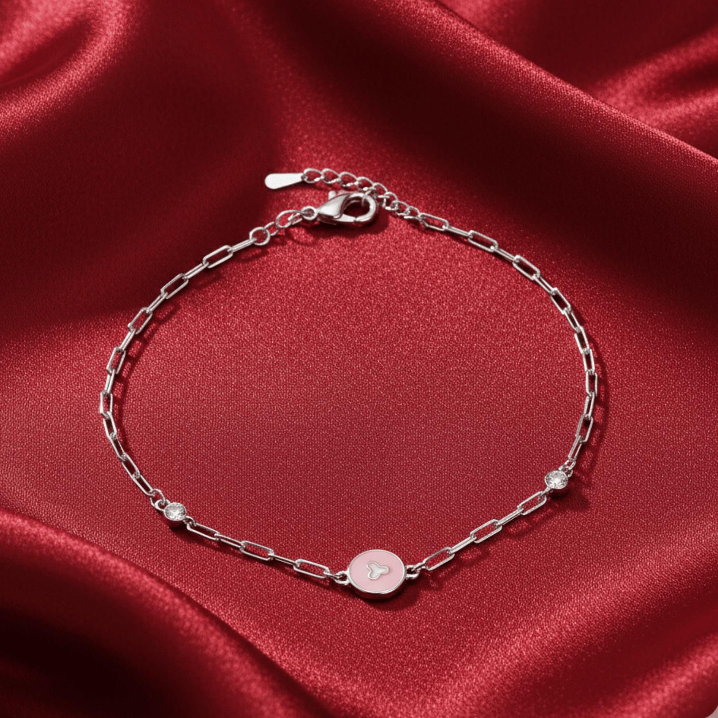 925 Silver Pink Charm Anklet for Women