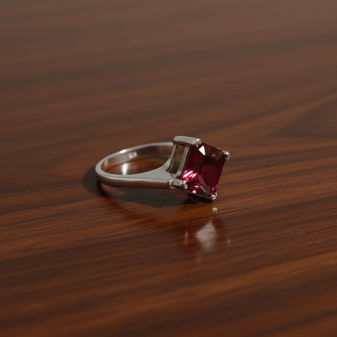 Ruby Princess-Cut Silver Ring