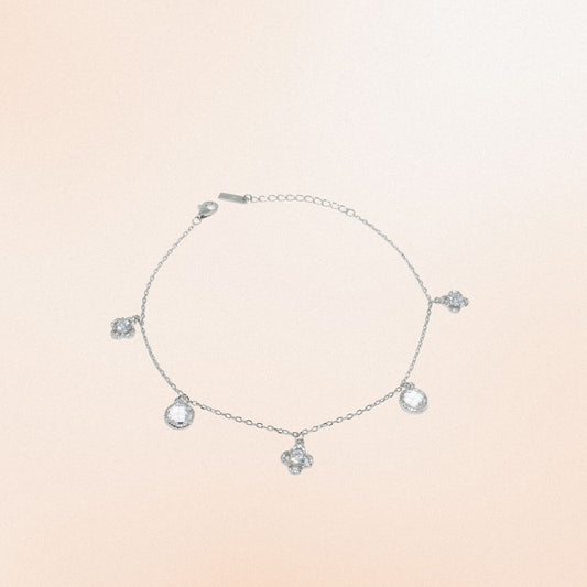 Floral Charm 925 Silver Anklet