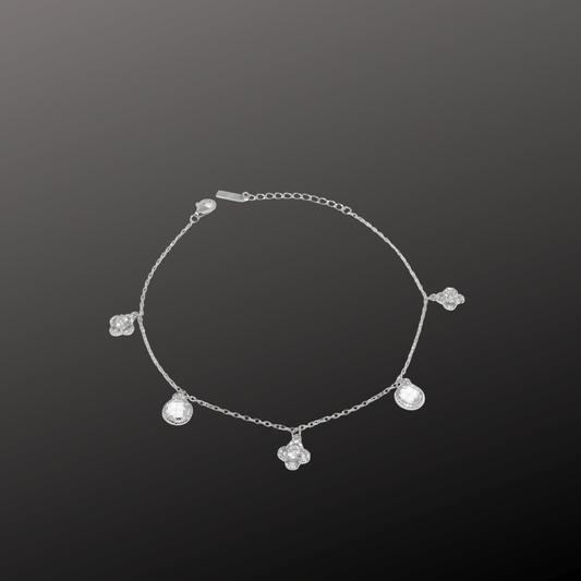 Floral Charm 925 Silver Anklet