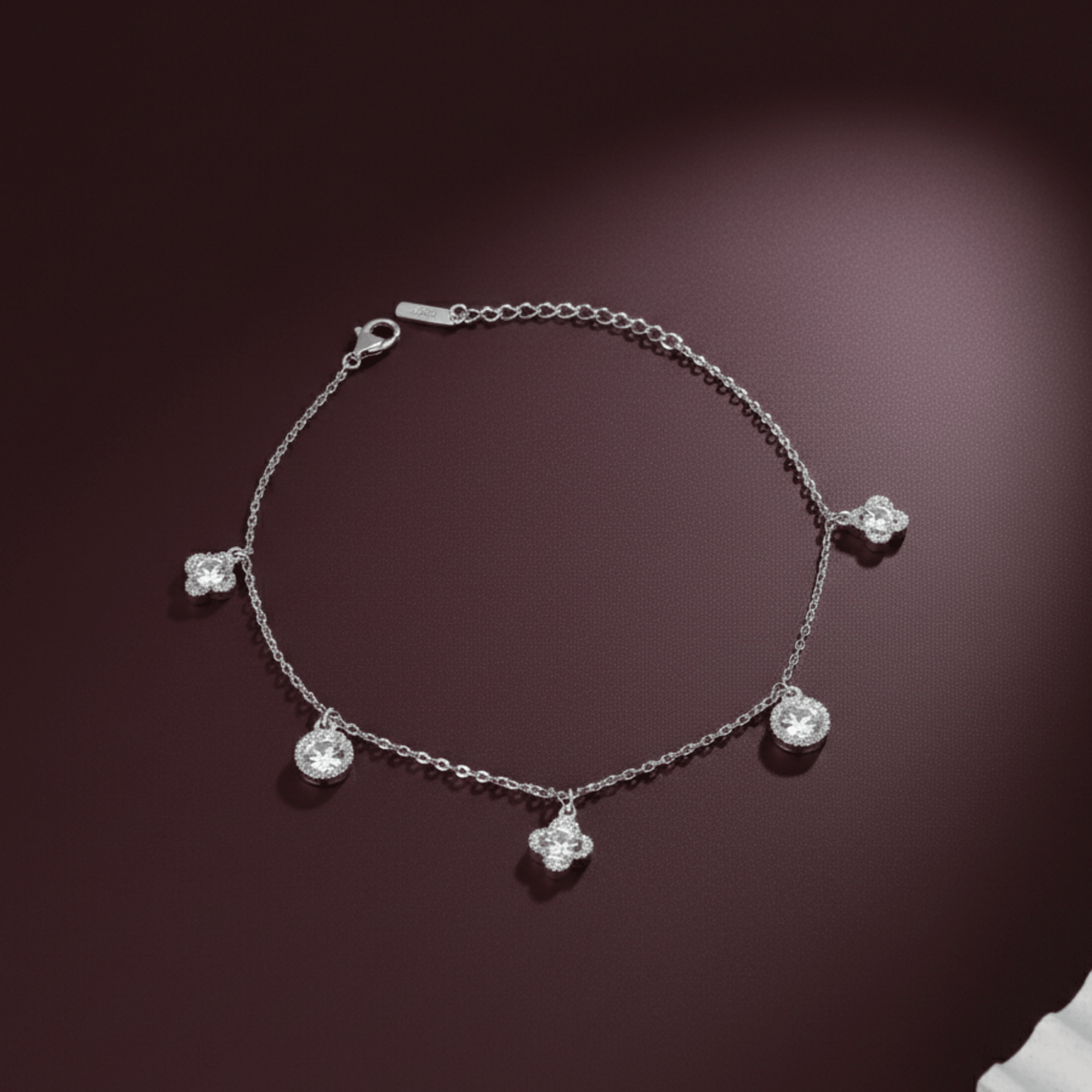 Floral Charm 925 Silver Anklet