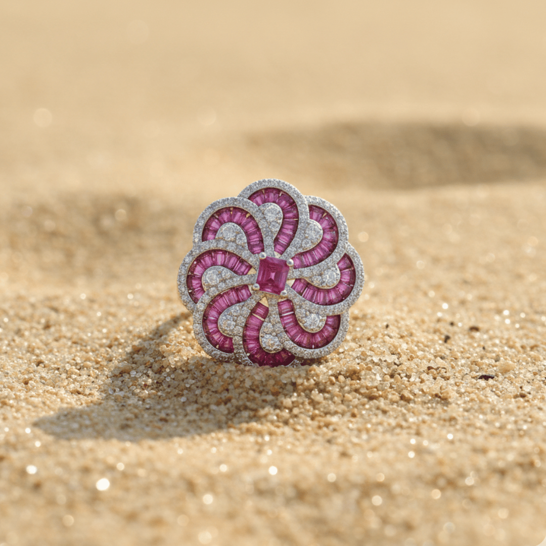 Pink Floral Swirl Ring