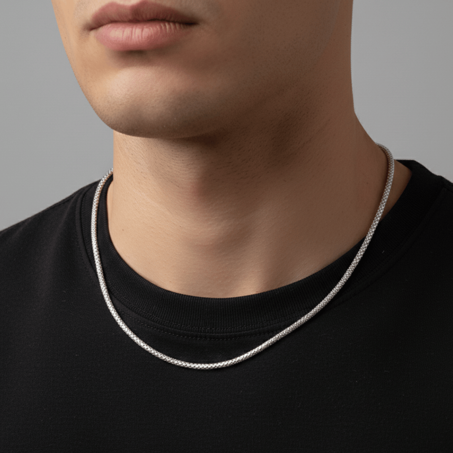 925 Sterling Silver Beaded Men's Chain Necklace