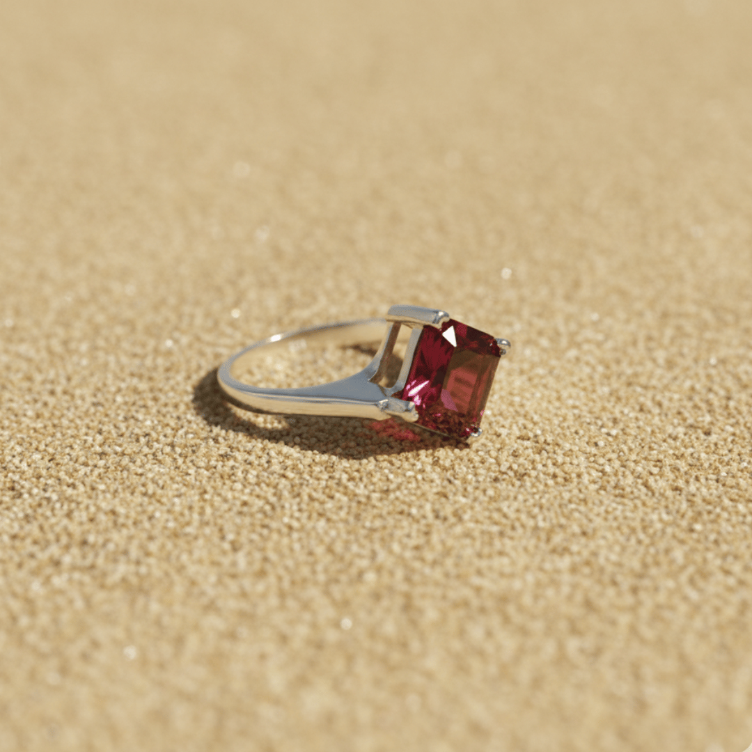 Ruby Princess-Cut Silver Ring