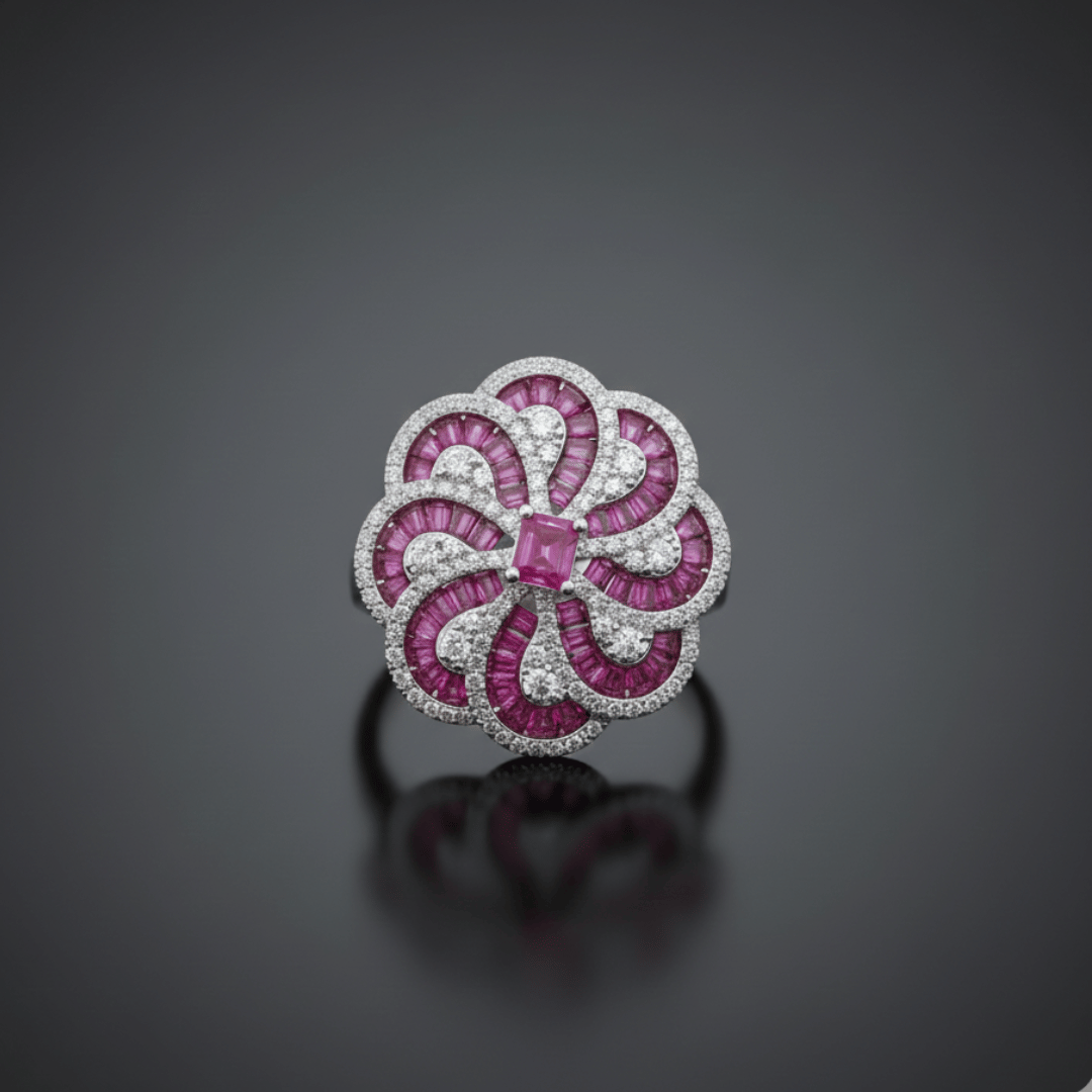 Pink Floral Swirl Ring