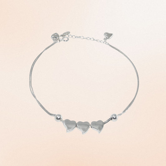 Triple Heart 925 Silver Anklet