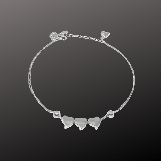 Triple Heart 925 Silver Anklet