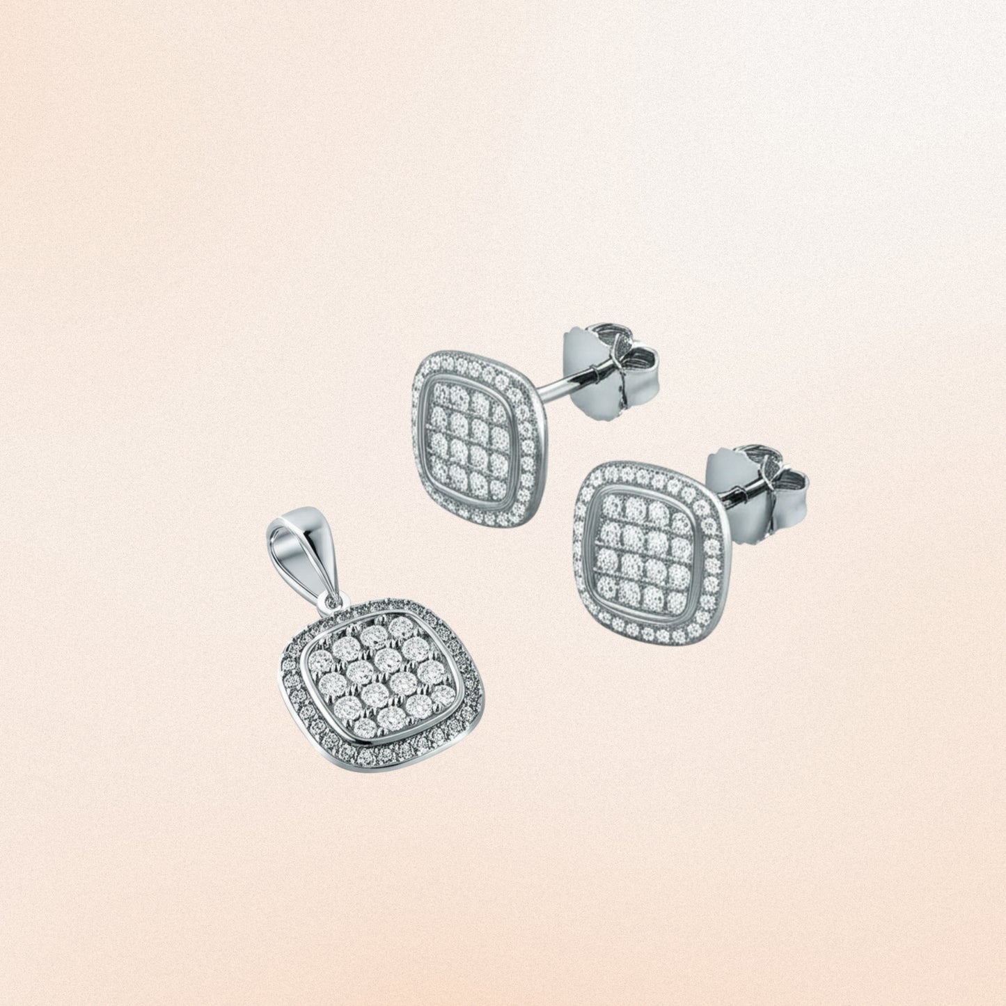 Elegant Halo Pendant Earring Set