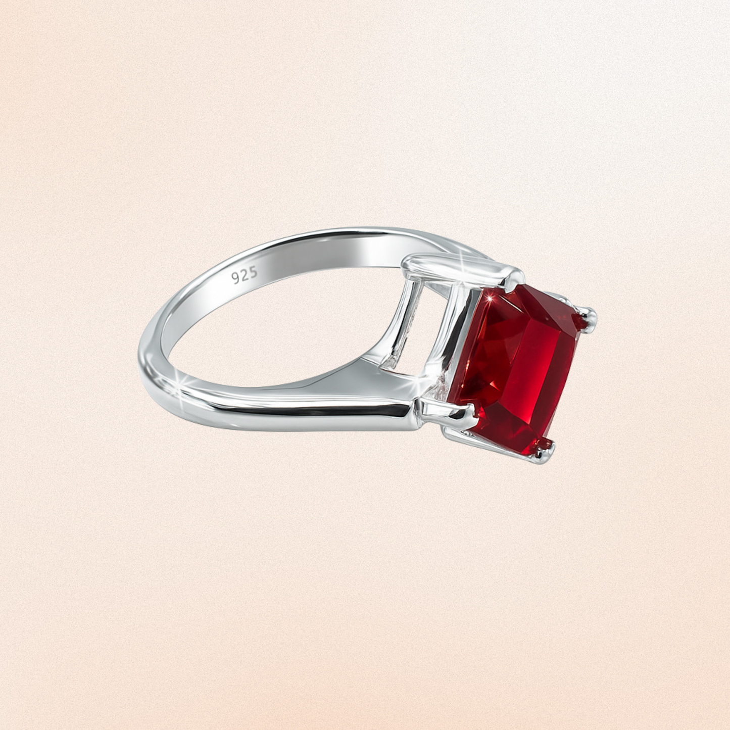 Ruby Princess-Cut Silver Ring