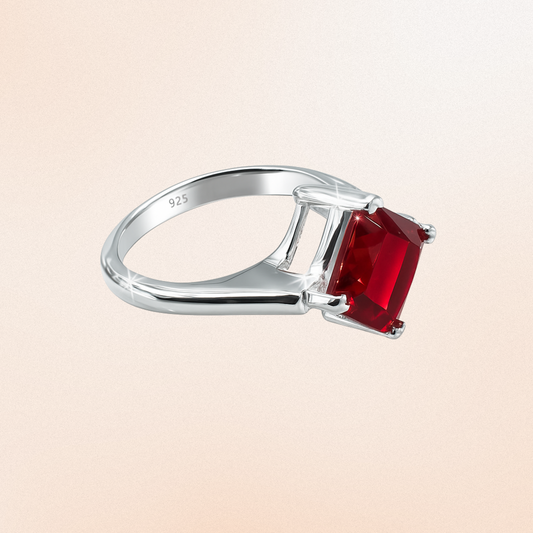 Ruby Princess-Cut Silver Ring