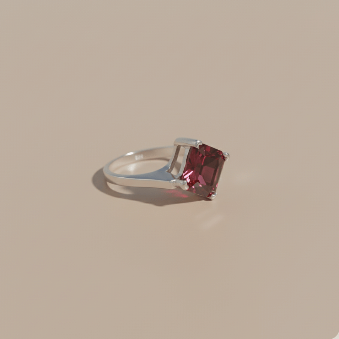Ruby Princess-Cut Silver Ring