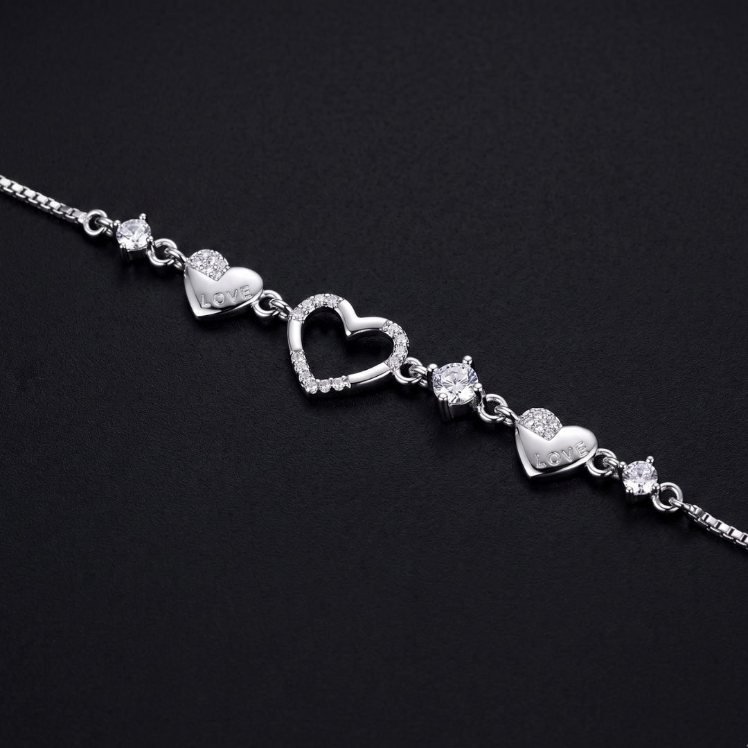 925 Sterling Silver Heart Love Charm Bracelet