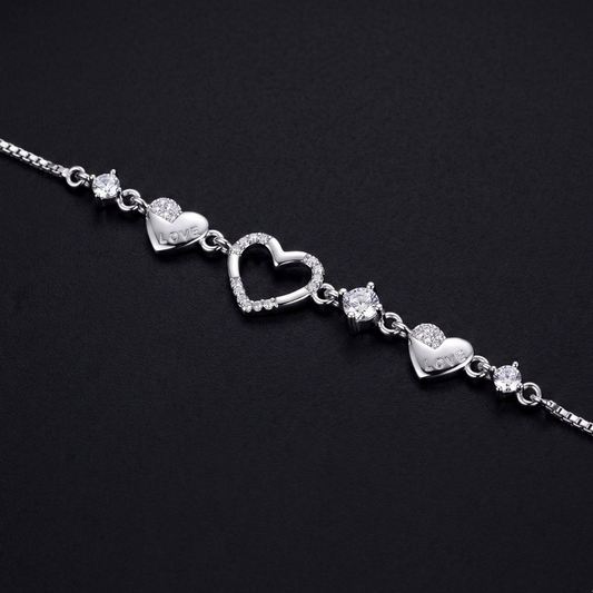 925 Sterling Silver Heart Love Charm Bracelet