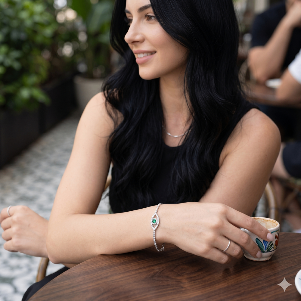 925 Silver Evil Eye CZ Diamond Bracelet