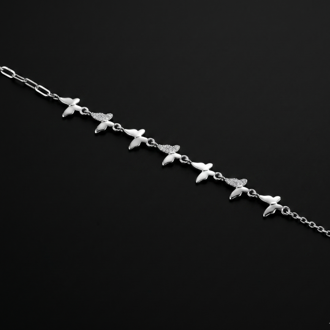 925 Silver Butterfly Station Charm Bracelet