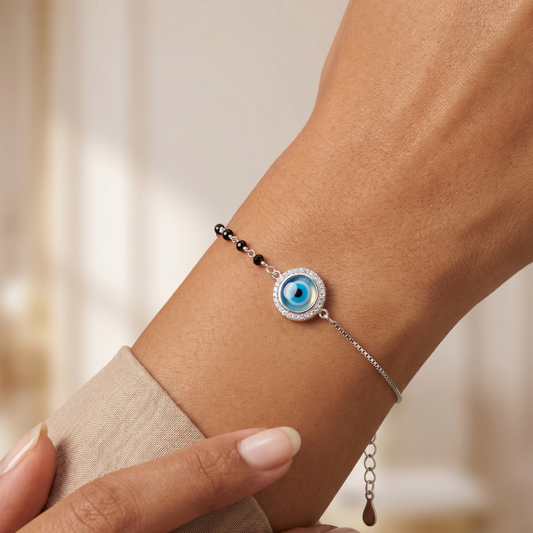 925 Silver Evil Eye CZ Halo Chain Bracelet