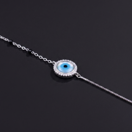 925 Silver Evil Eye CZ Halo Chain Bracelet