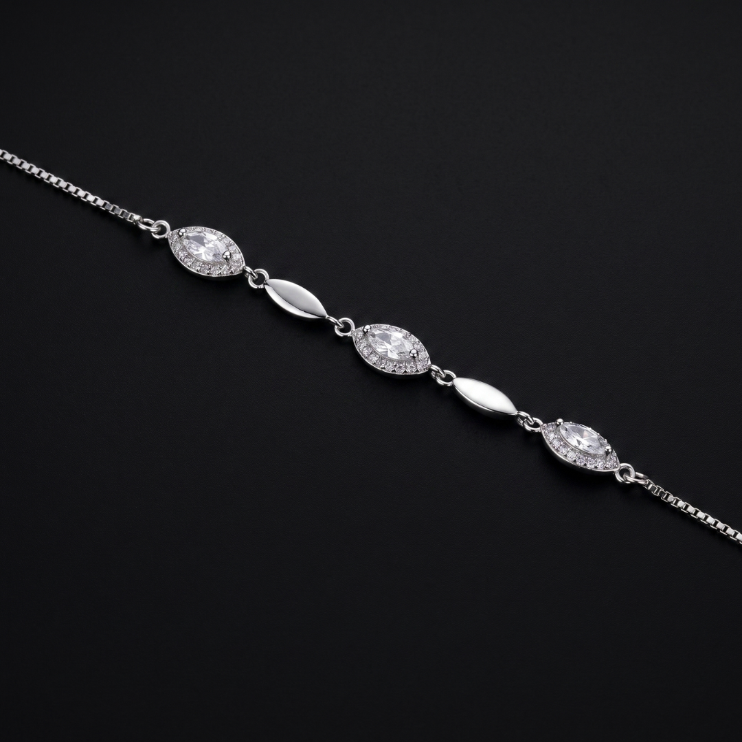 925 Silver Marquise CZ Station Bracelet