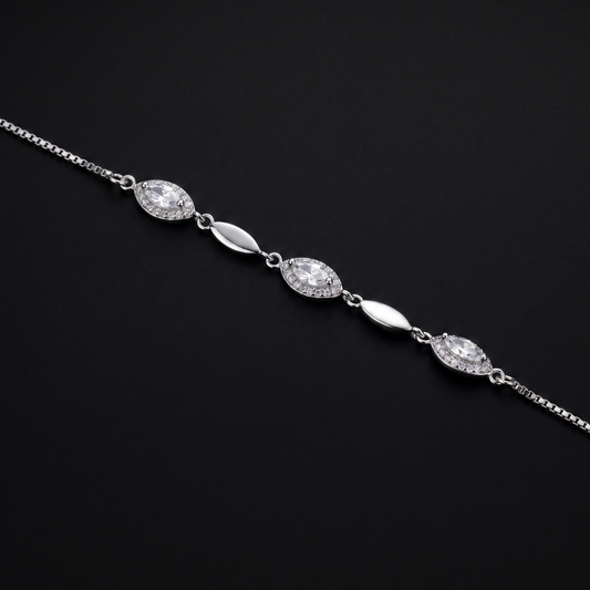 925 Silver Marquise CZ Station Bracelet