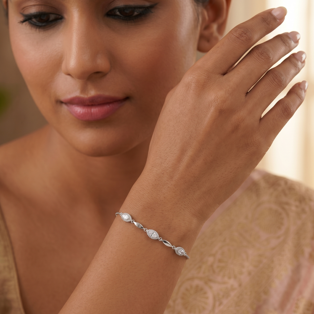 925 Silver Marquise CZ Station Bracelet