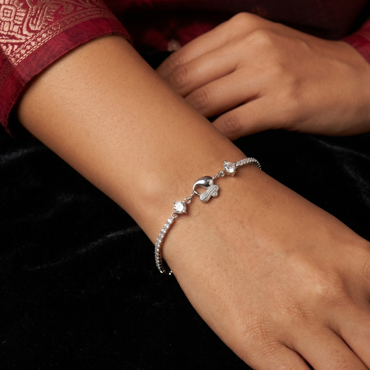 925 Silver CZ Tennis Butterfly Clasp Bracelet