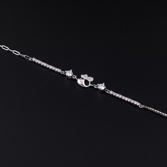 925 Silver CZ Tennis Butterfly Clasp Bracelet