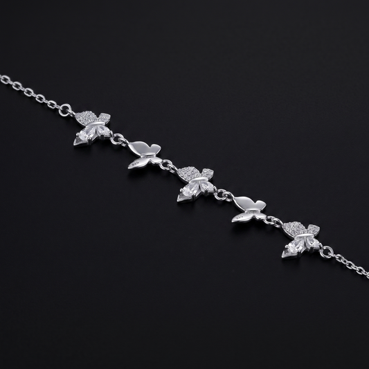 925 Silver CZ Pave Butterfly Station Bracelet