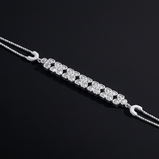 925 Silver Crystal Clover Bar Bracelet