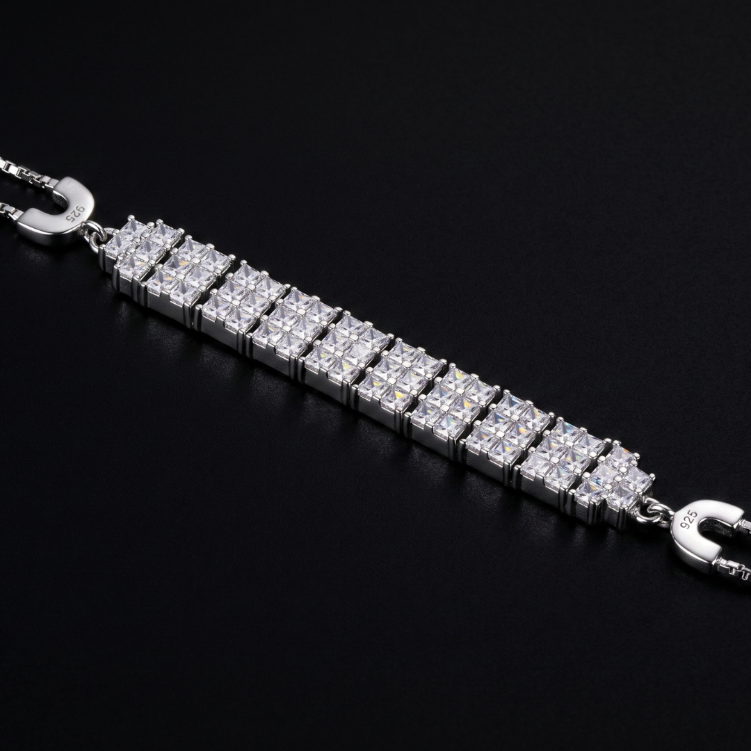 925 Sterling Silver Double Row CZ Tennis Bracelet