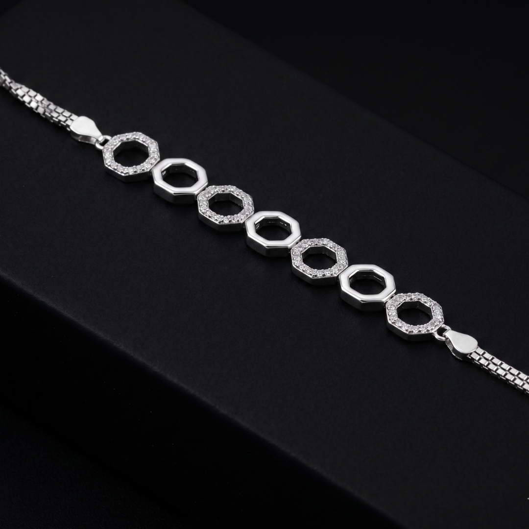 925 Silver Geometric Chain Bracelet