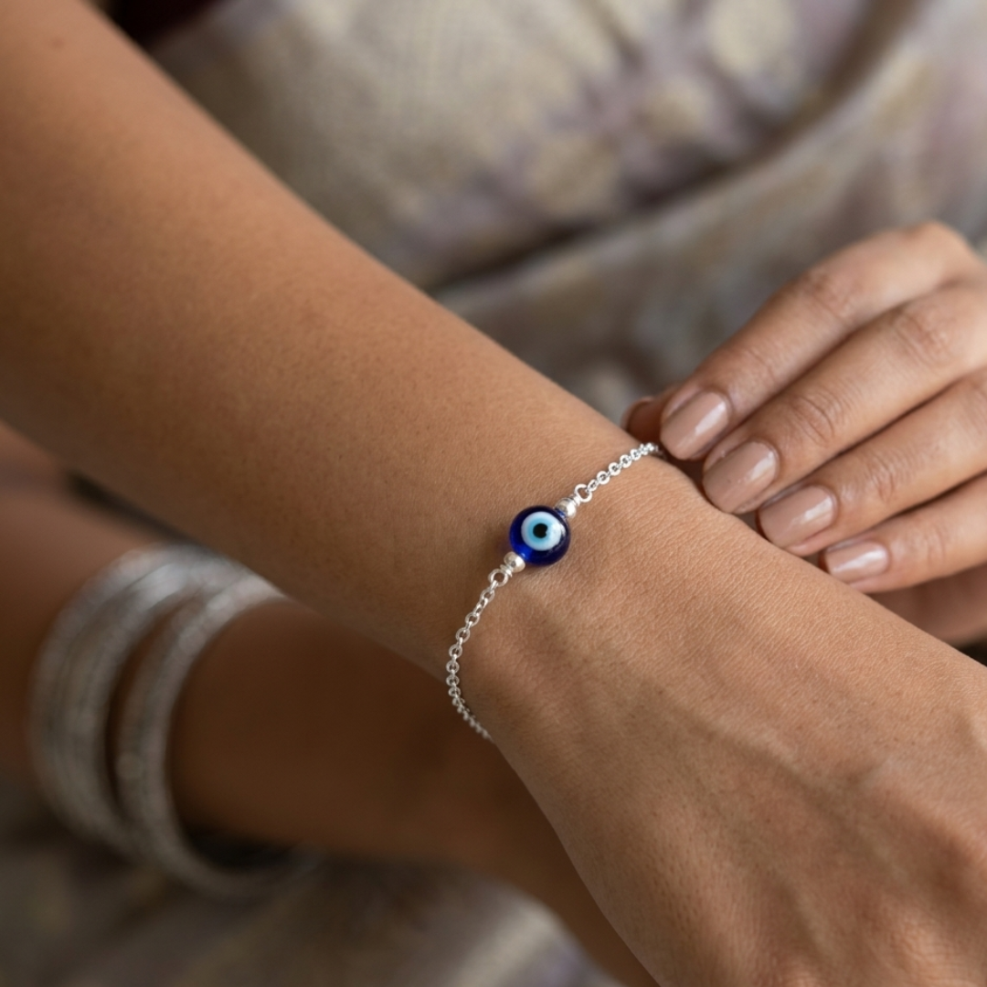 Evil Eye Nazar Bead Silver Bracelet for Women