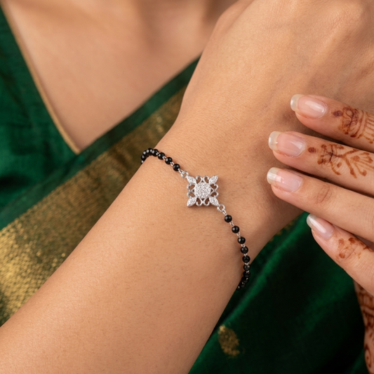 Silver Black Bead Mangalsutra Bracelet