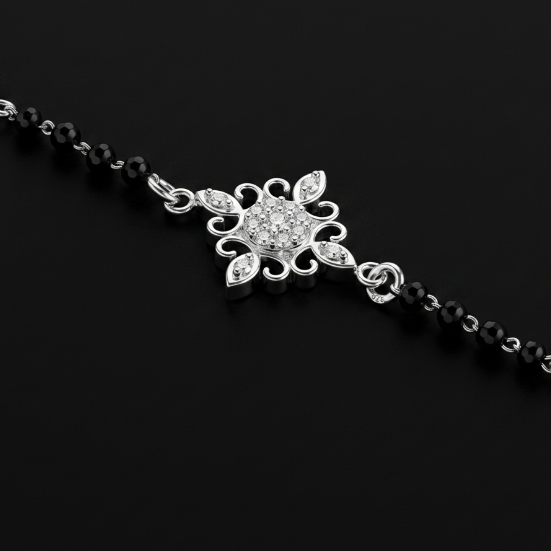 Silver Black Bead Mangalsutra Bracelet