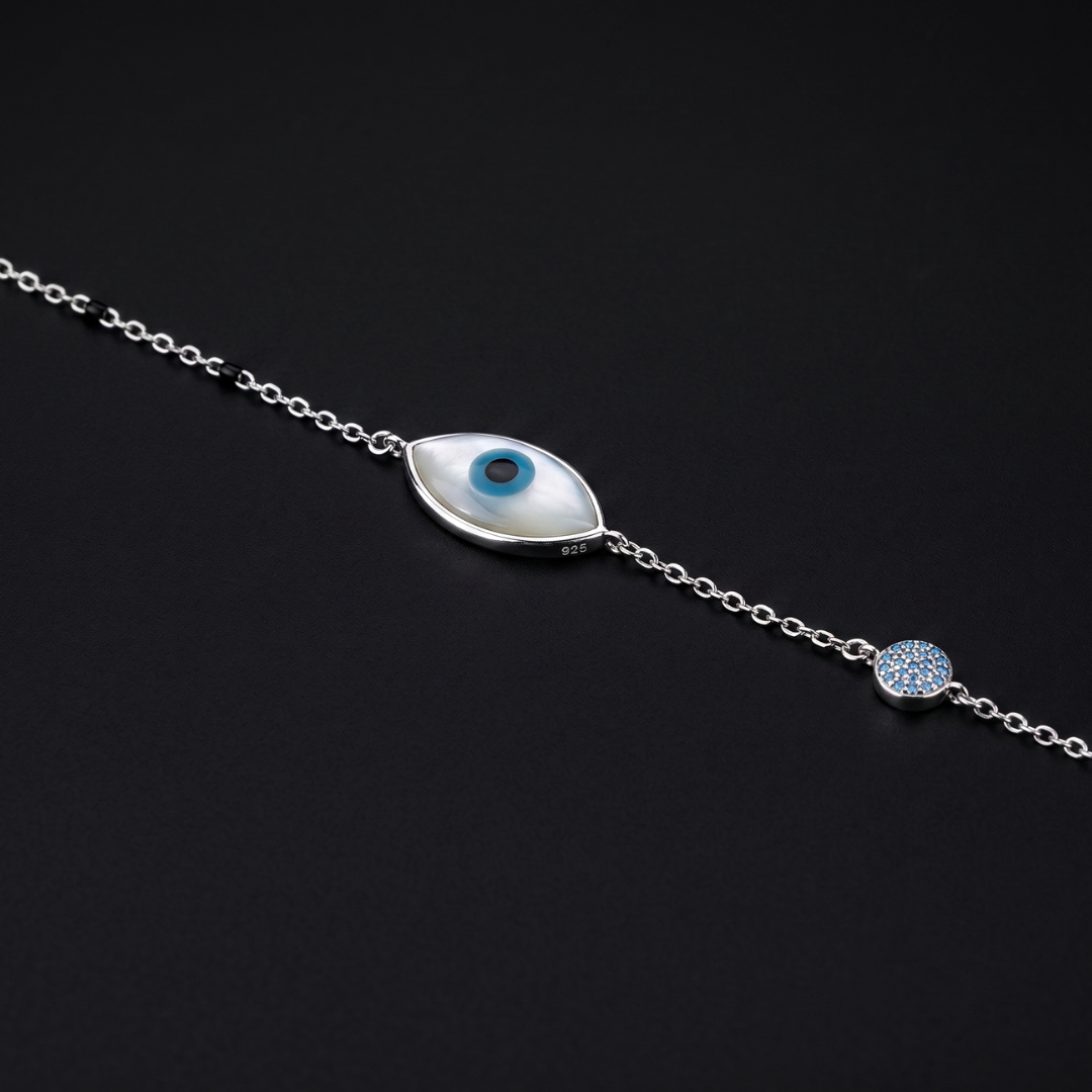Evil Eye Shell Silver Anklet