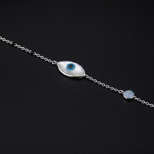 Evil Eye Shell Silver Anklet