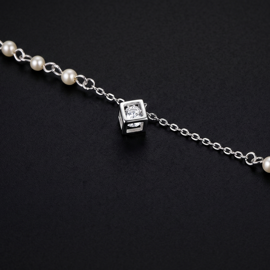 Diamond Cube CZ Silver Anklet
